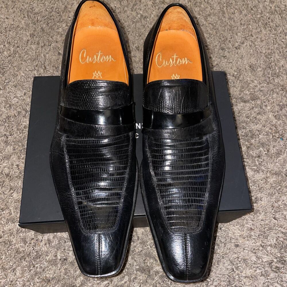 Exotic High End Mezlan Custom "Irabu" Black Lizard/Deer Skin Shoes Size 13